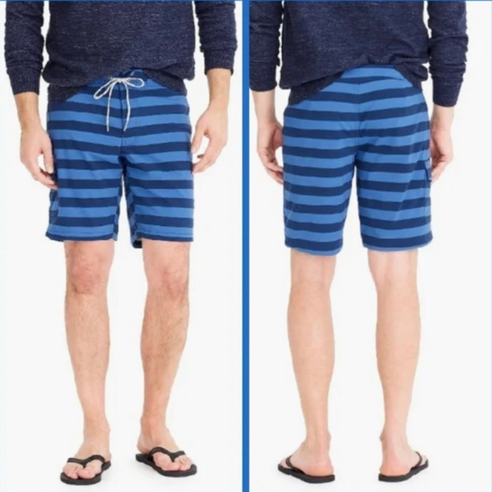 NWT J. Crew 9” Striped Nautical Board Shorts Swim Trunks Navy & White Mesh Lined - Picture 13 of 13